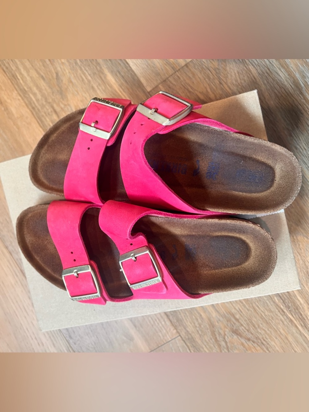 Birkenstock Double Strap Suede Slide Sandals in Bright Pink